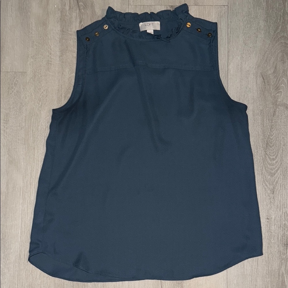 LOFT Women's Dark Blue Ruffle Neck Blouse